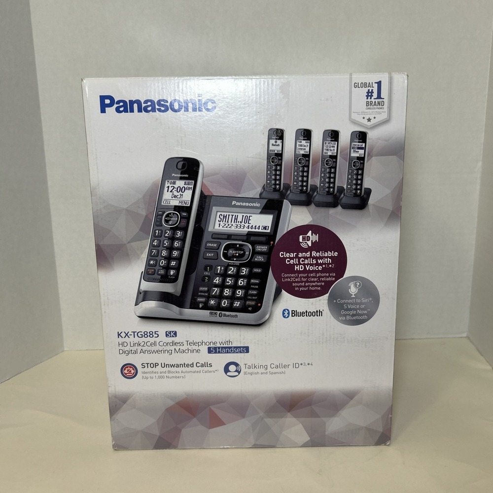 Panasonic KX-TG885 SK Cordless Phones HD Link2Cell Answering Machine 5 Handsets